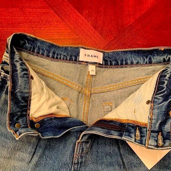 Women’s Frame mosaic high waist raw hem wide leg le palazzo jeans size 25, NWT - Picture 9 of 15